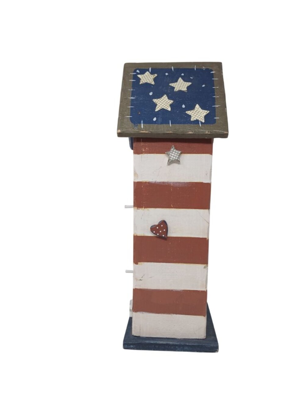 Patriotic Wood Birdhouse USA Heart Star Accents Red White Blue Rustic 16" T #SB - Picture 4 of 10